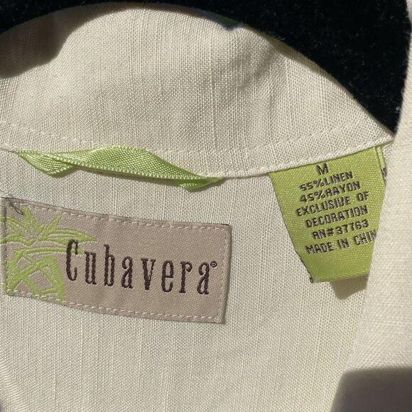 Cubavera Ivory Linen Rayon Brown Embroidery Floral Pattern Decor Size M - Picture 2 of 11